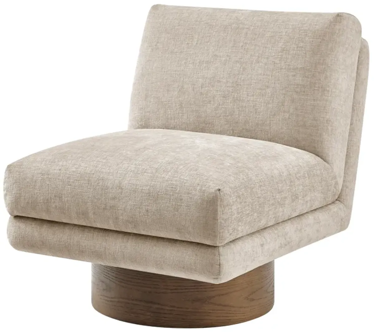 Zenda Fabric Swivel Accent Chair w/ Wooden Base, Millburry Beige 