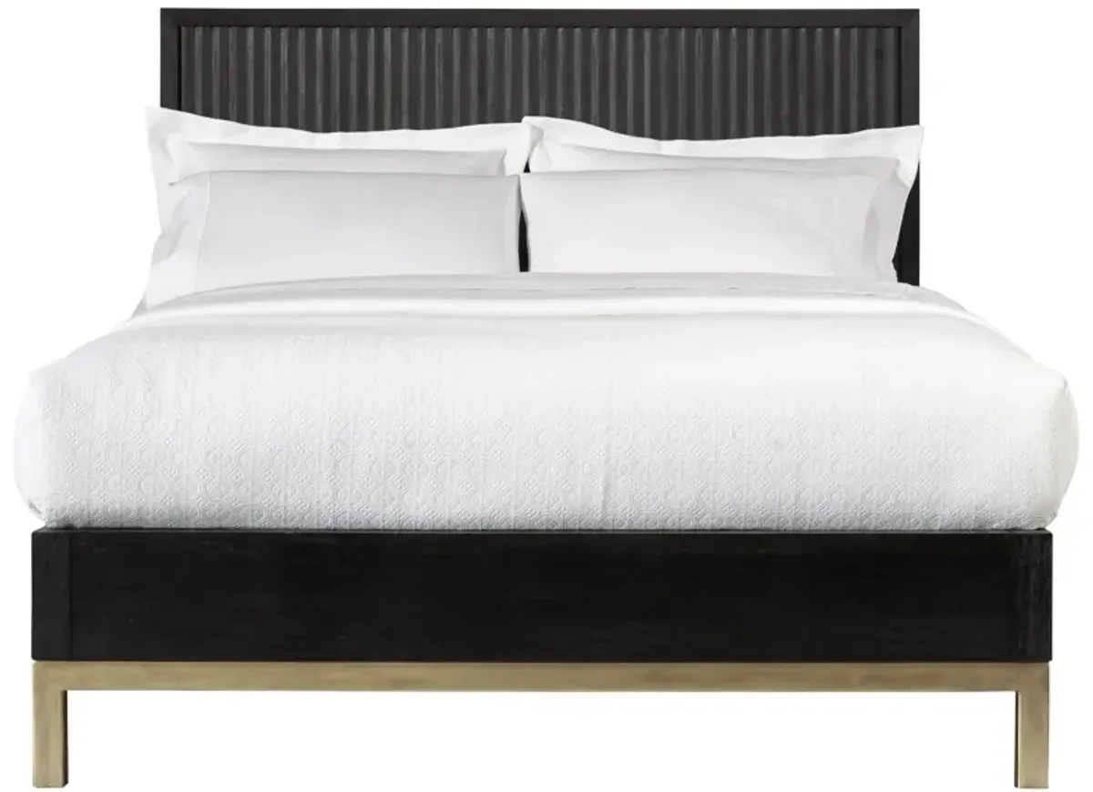 Kentfield Solid Wood Queen-Size Platform Bed In Black Drifted Oak