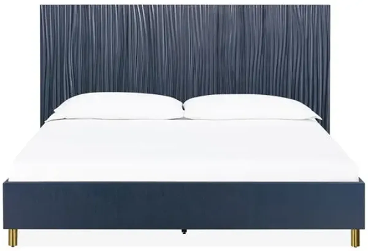 Argento King Bed In Navy Blue And Burnished Brass