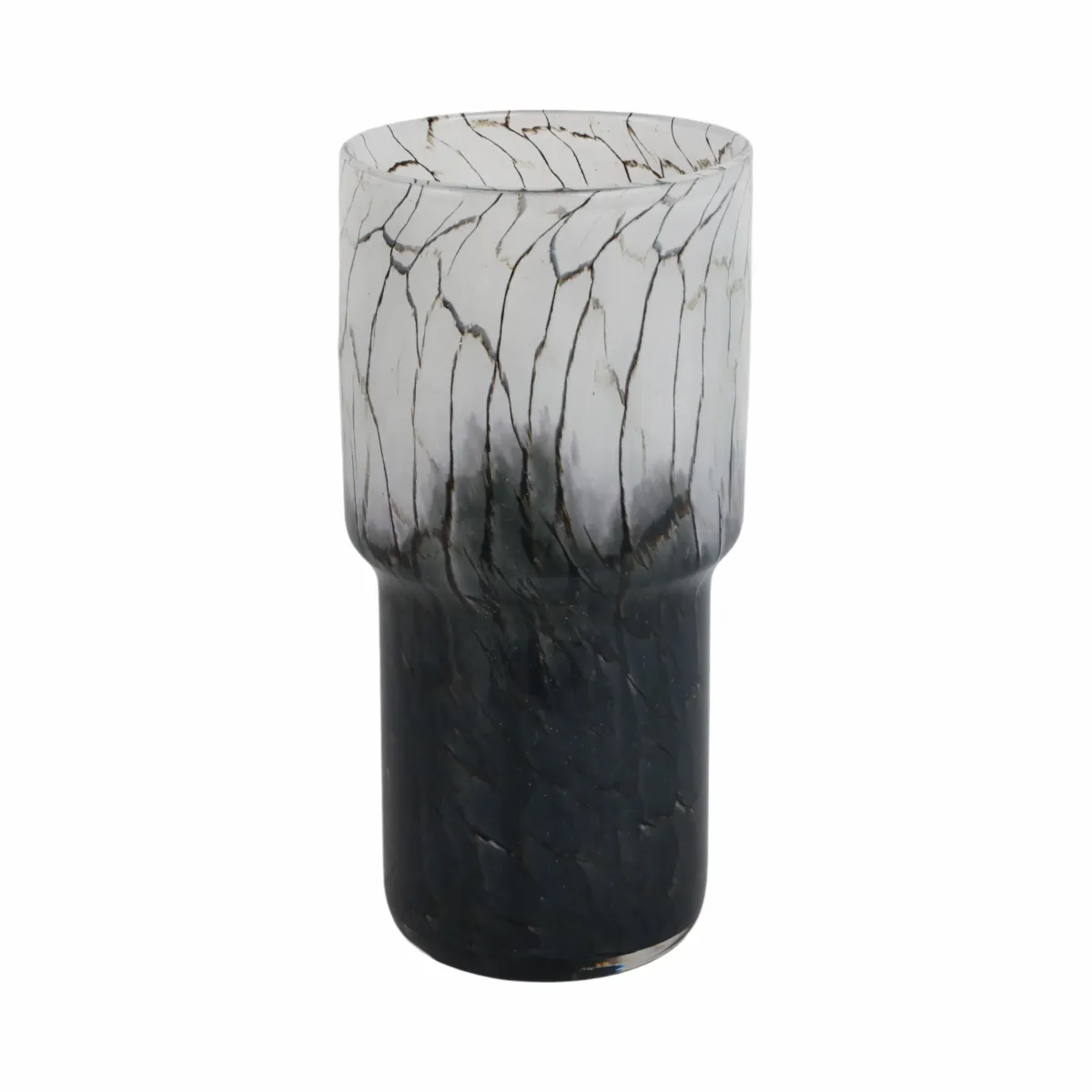 12x6" Abstract Glass Vase With Veining, White/blac