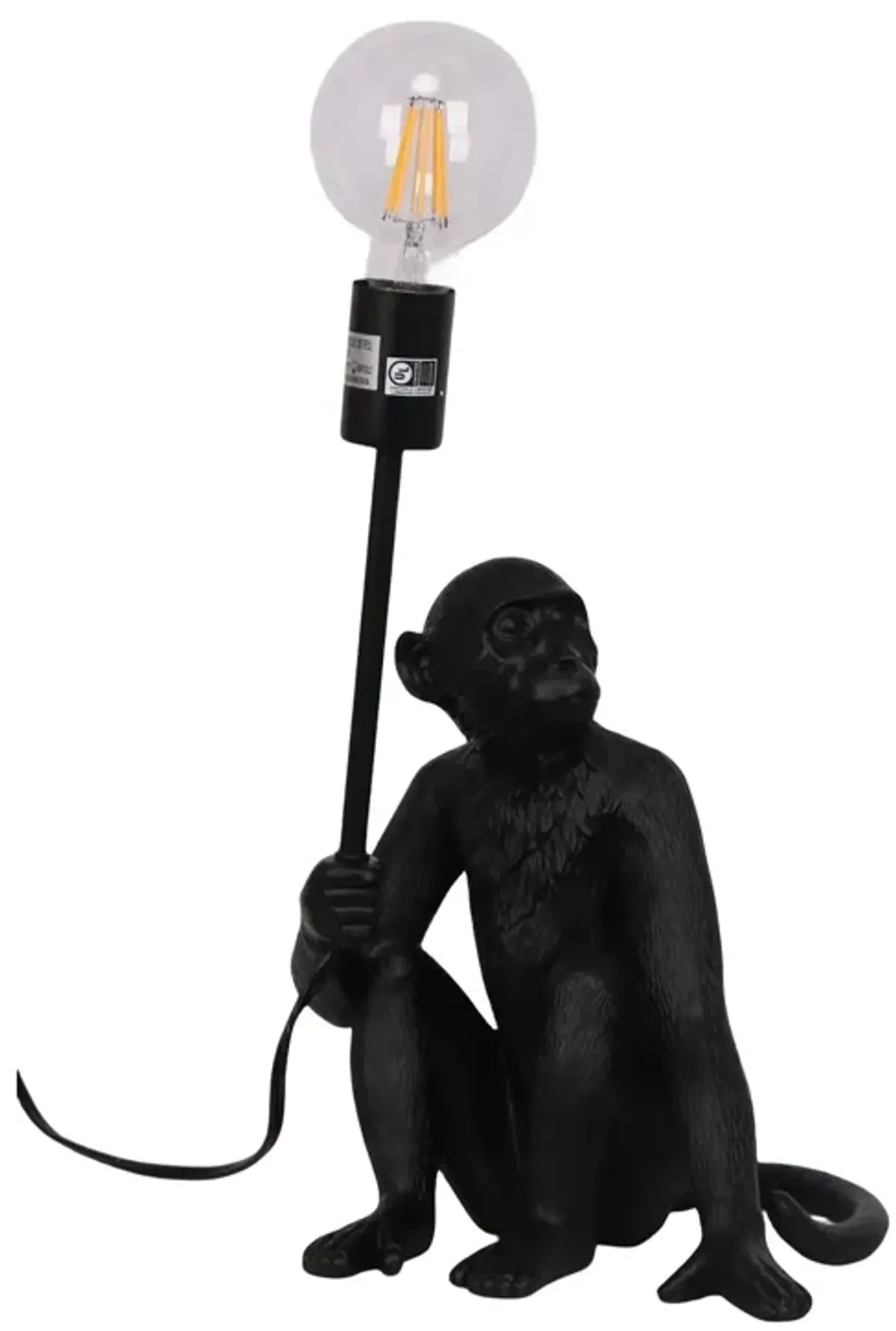 20" Monkey With Lightbulb Table Lamp, Black