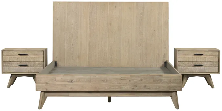 Baly 3 Piece Acacia Queen Platform Bed and Nightstands Bedroom Set