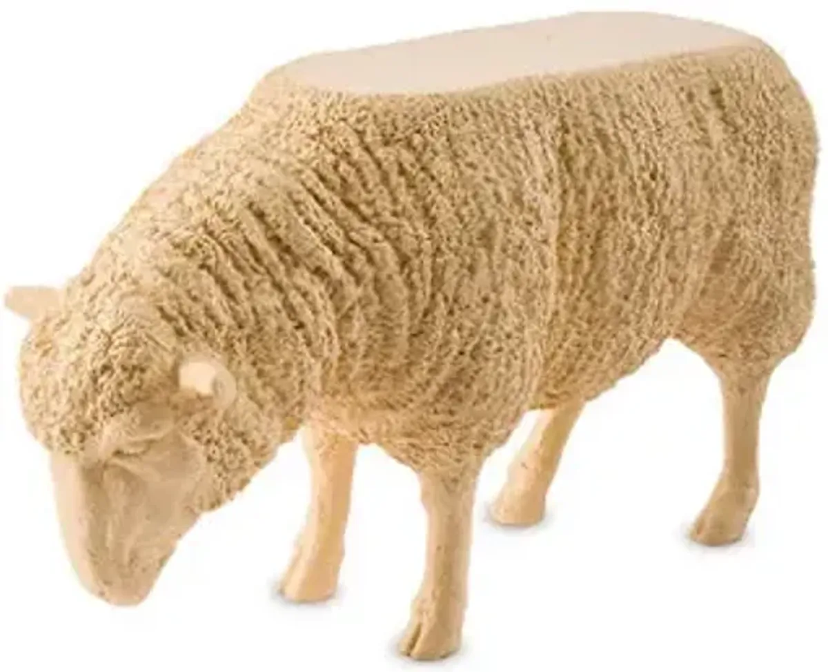 sheep side table, peach/cream