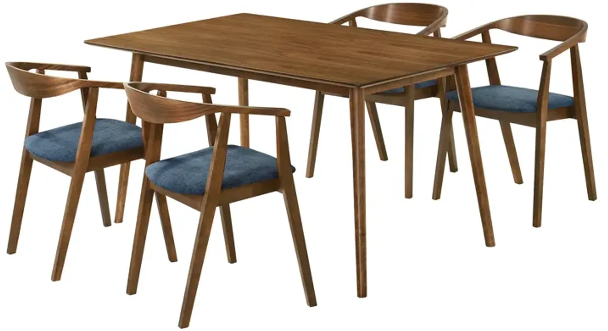 Westmont Santana 5 Piece Walnut Wood Dining Table Set with Blue Fabric