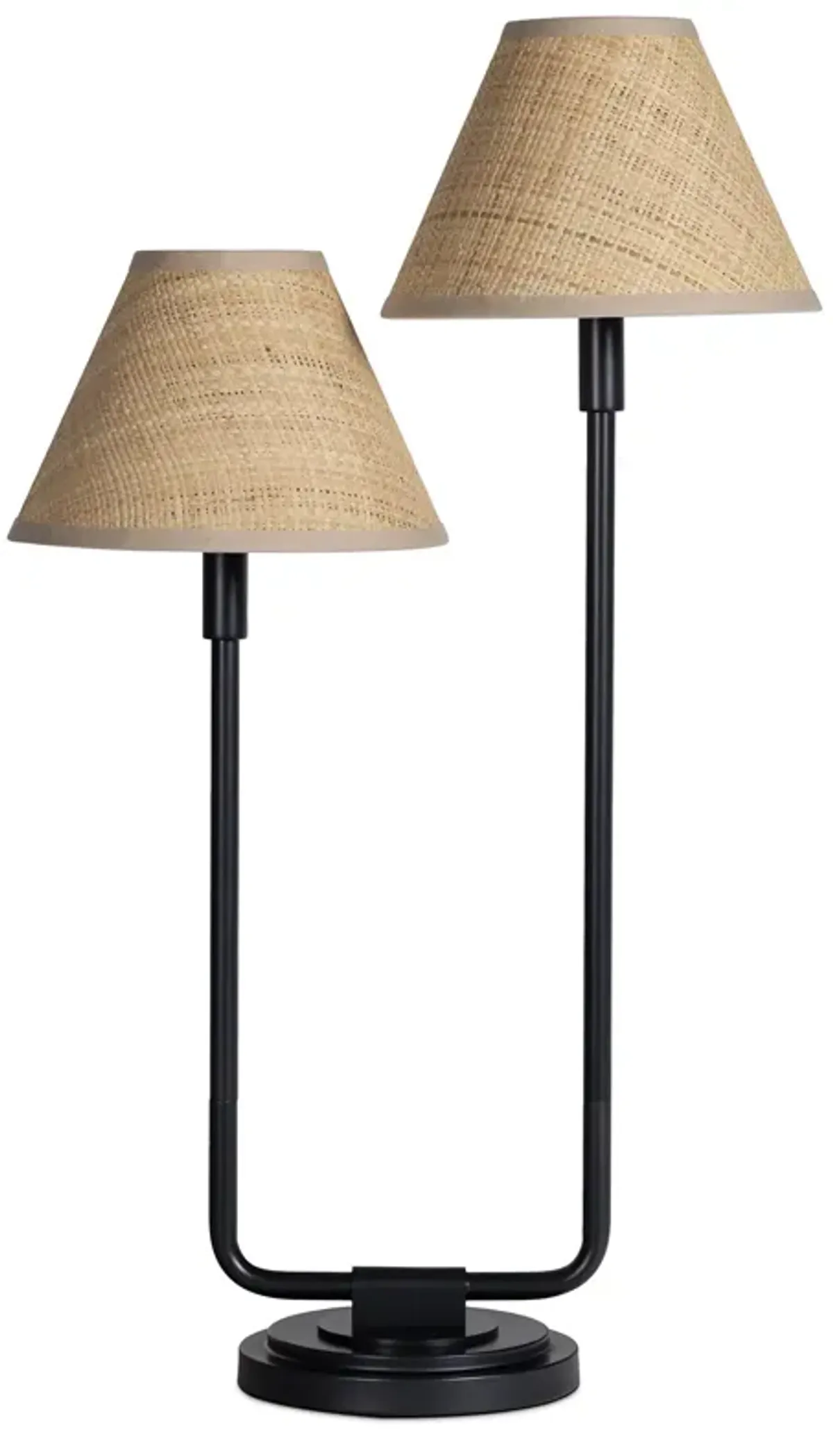 Polly Double Arm Table Lamp (Blackened Brass with Rattan Shade)
