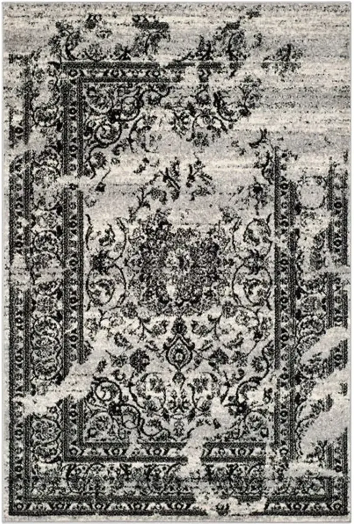 Adirondack Contemporary Silver / Black 2'-6" X 12' Powerloomed Rug