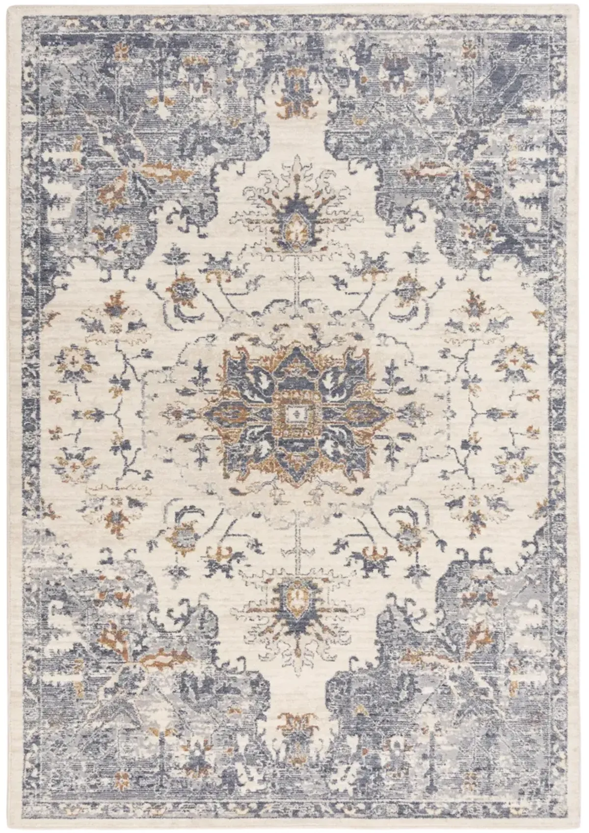 Ventura Ivory/Blue Medallion Washed Wool 3' x 5' Rectangle Rug