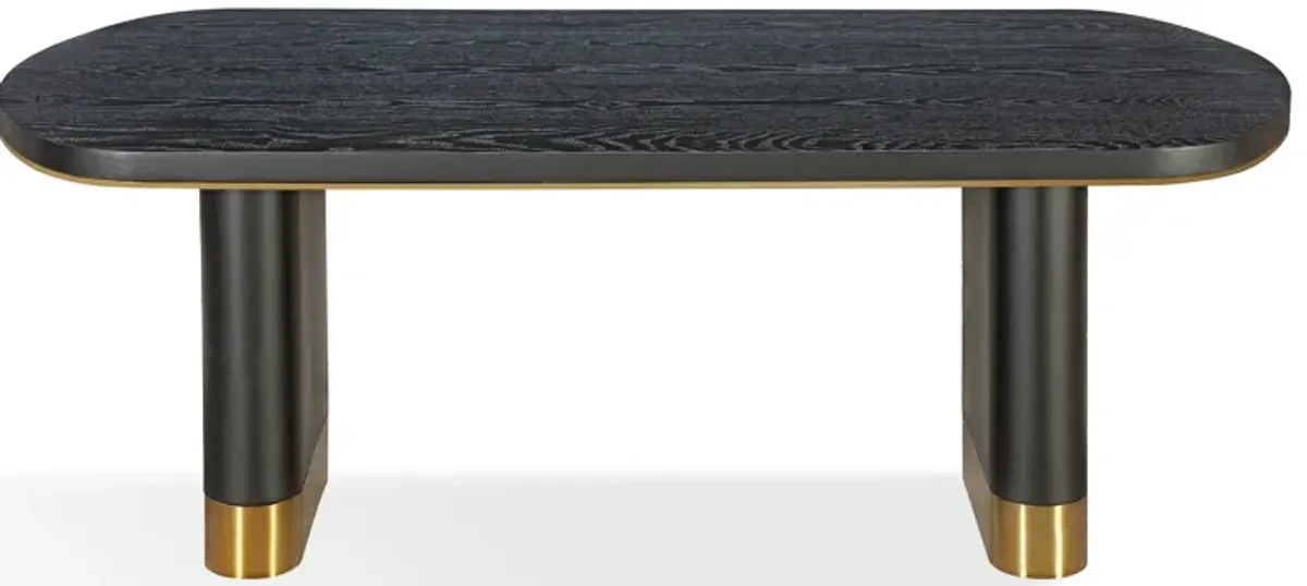 Doheny Wood And Metal Oval Dining Table In Black And Brass