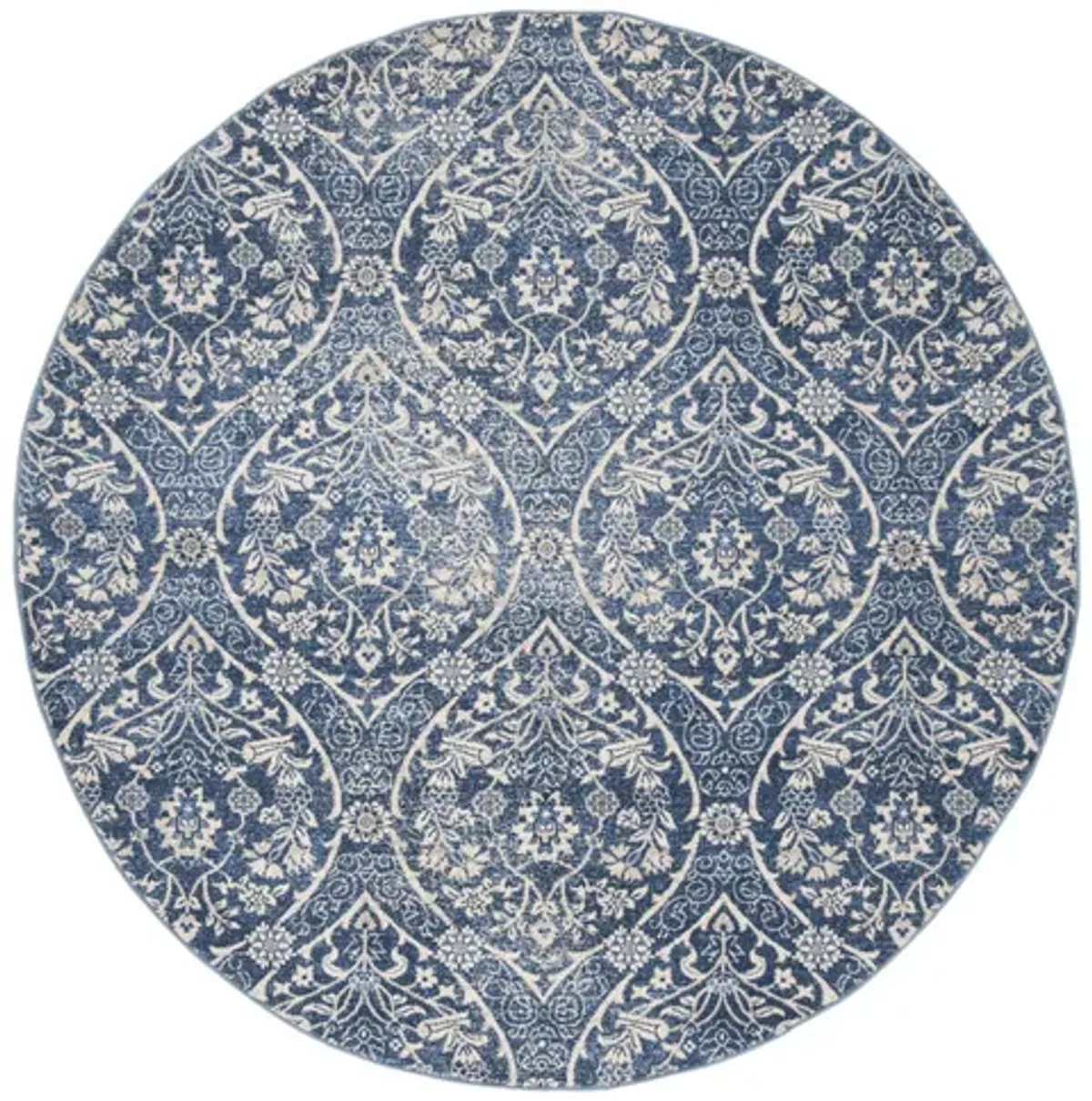 Brentwood 860 Navy / Light Grey 5' X 5' Round Round Powerloomed Rug