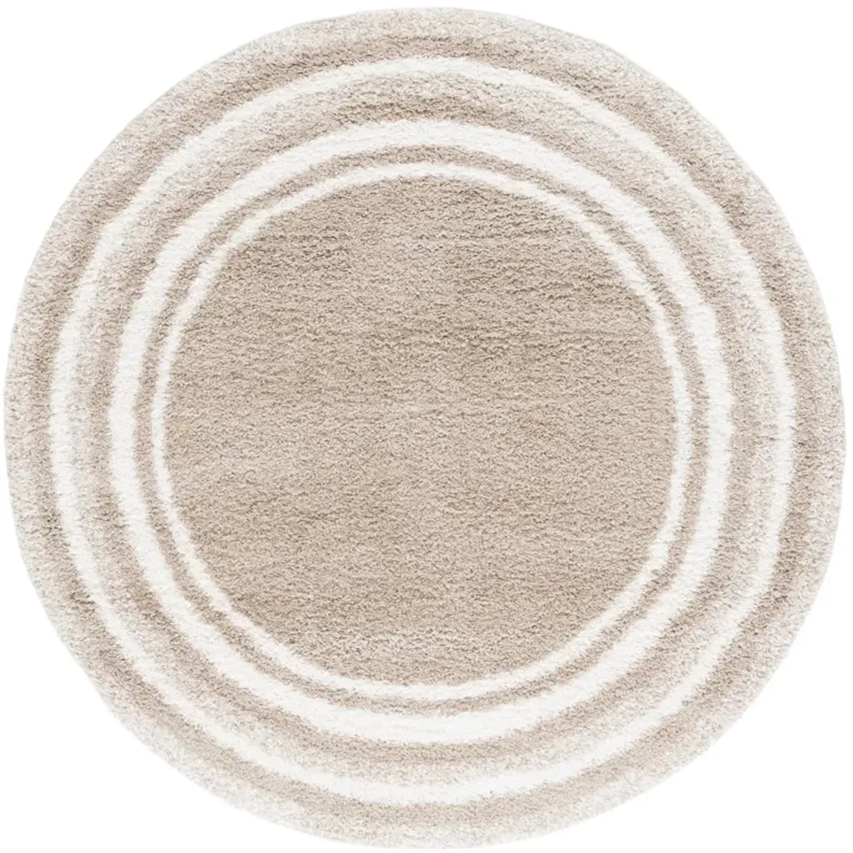 BORDER & STRIPE SHAG 251 Beige 6'-7' X 6'-7' Round Round Rug