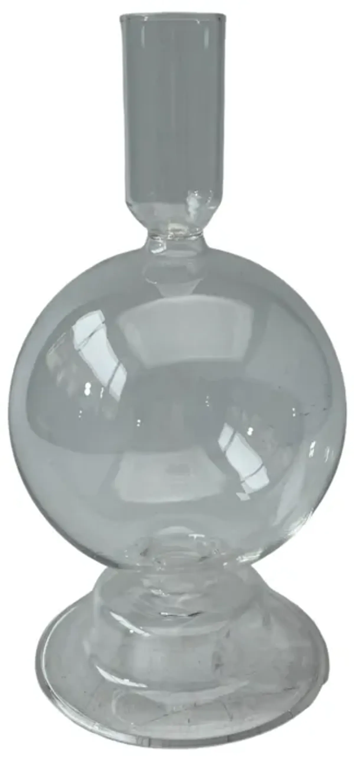 7" Glass Bubble Taper Candle Holder, Clear