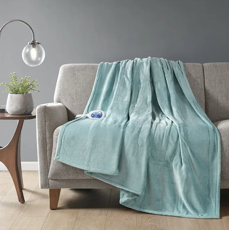 Beautyrest Heated Plush Aqua Throw