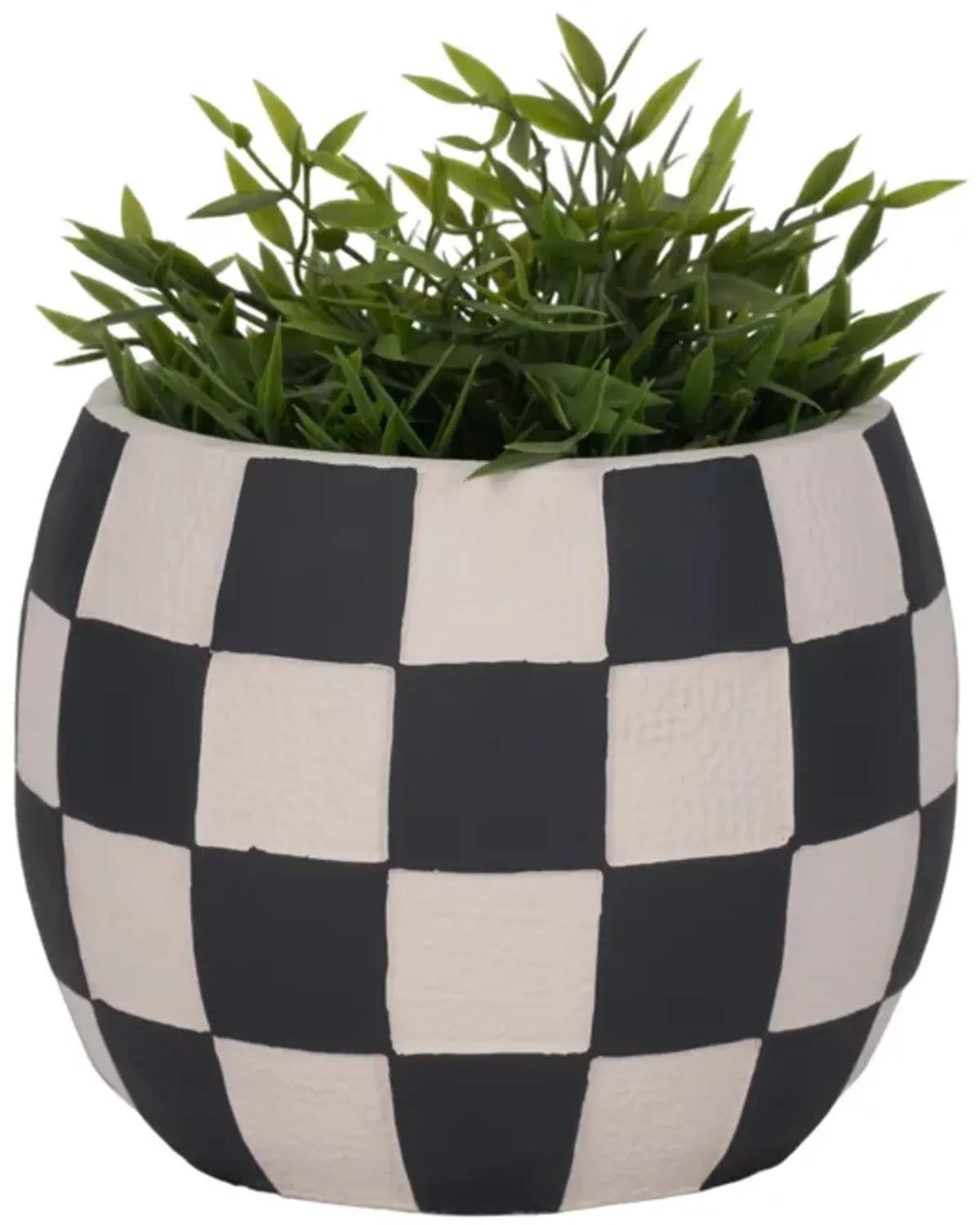 8" Checkerboard Rounded Planter, Black/white