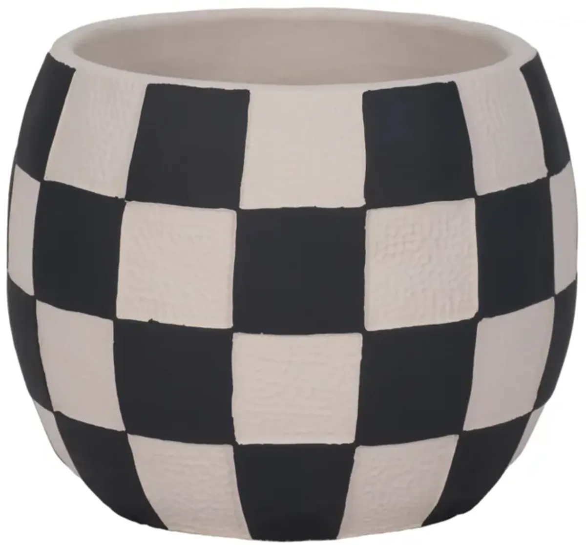 8" Checkerboard Rounded Planter, Black/white