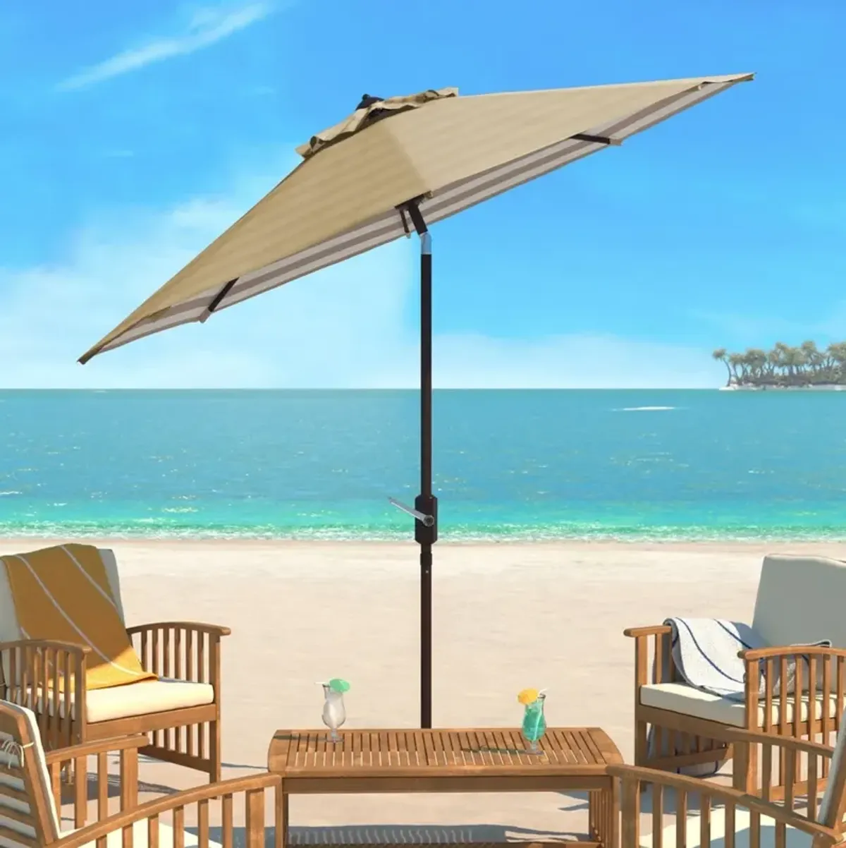 Athens inside Out Striped 9ft Crank Outdoor Auto Tilt Umbrella