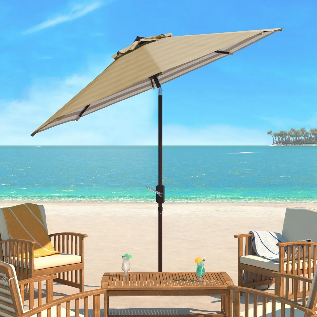 Athens inside Out Striped 9ft Crank Outdoor Auto Tilt Umbrella