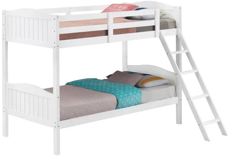 Arlo Twin Over Twin Bunk Bed with Ladder White