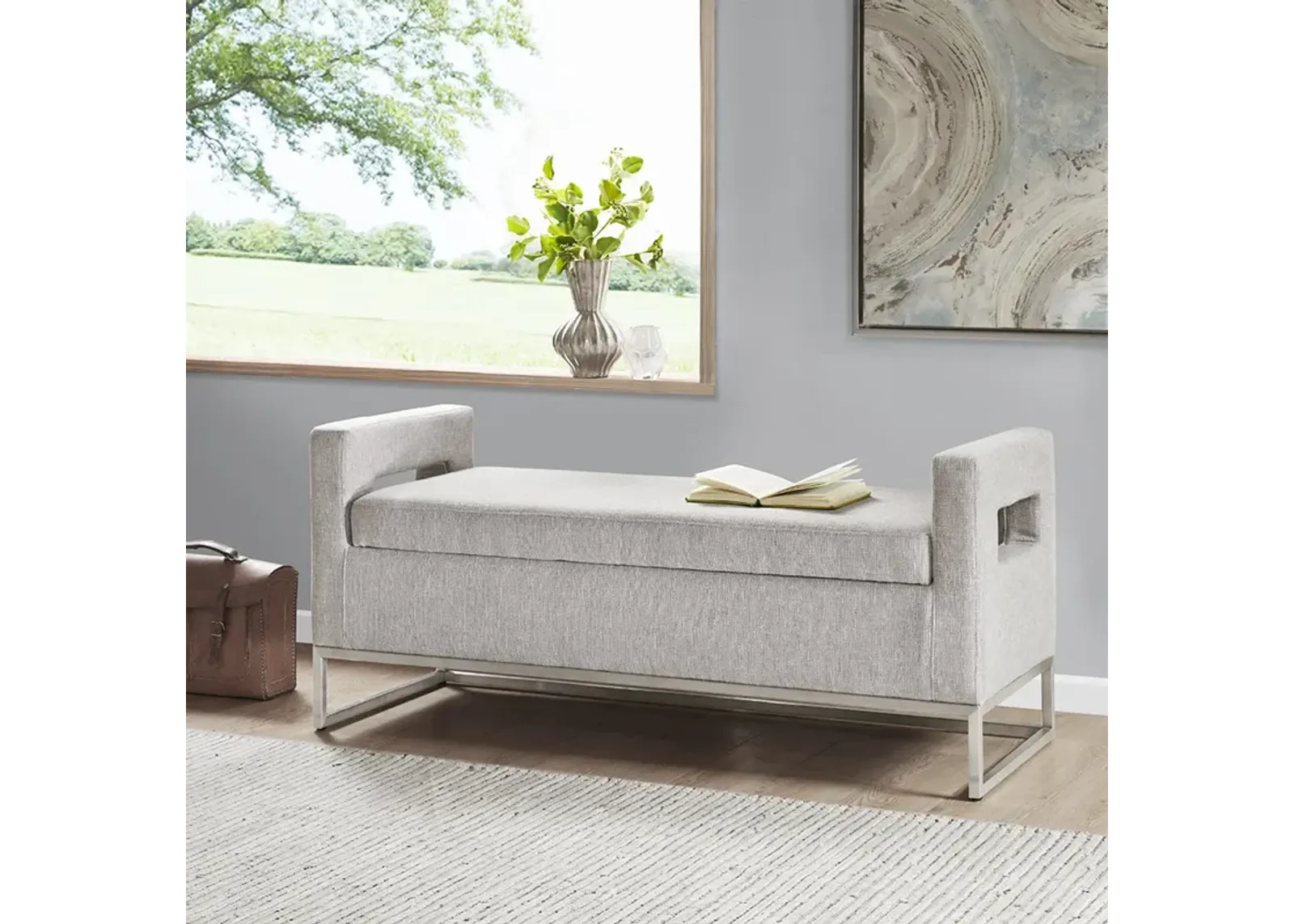 Madison Park Crawford Grey Soft Close Storage Bench