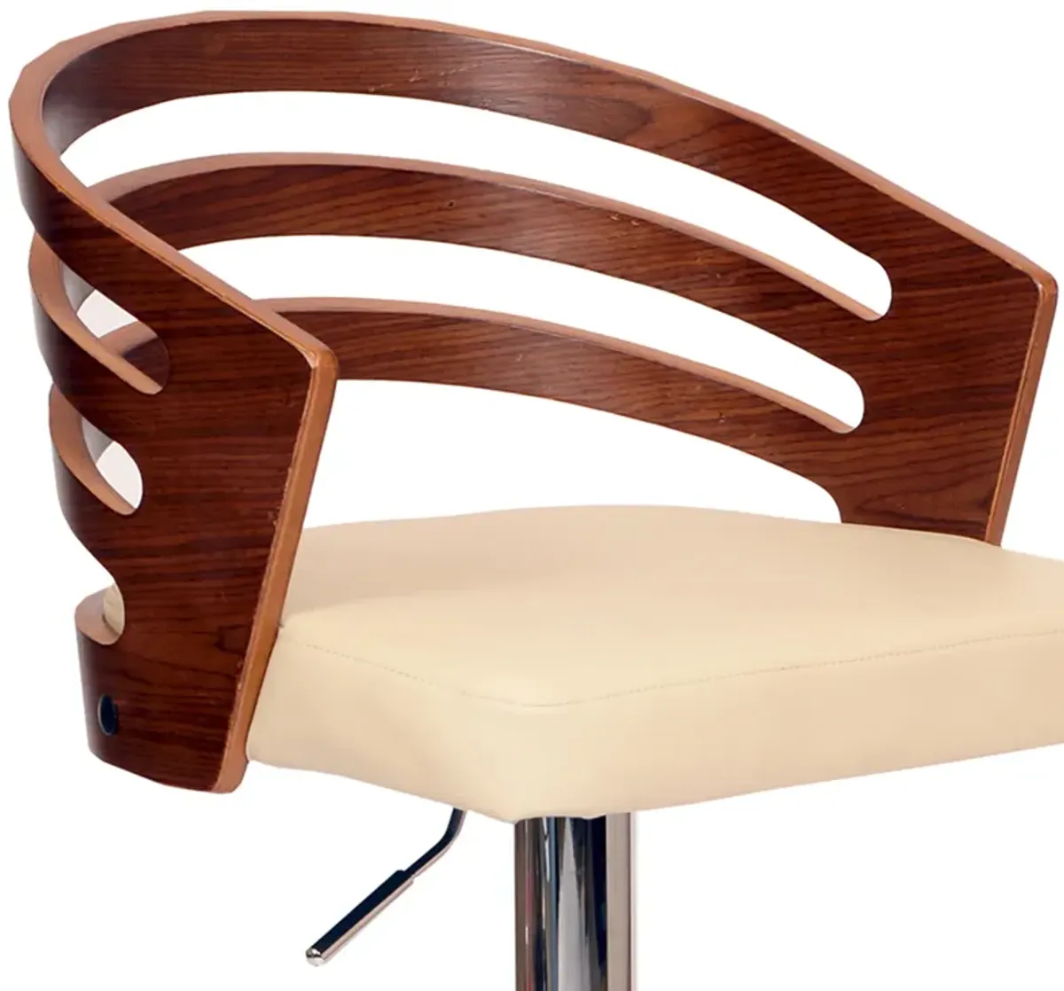 Adele Adjustable Height Swivel Cream Faux Leather and Walnut Wood Bar Stool with Chrome Base