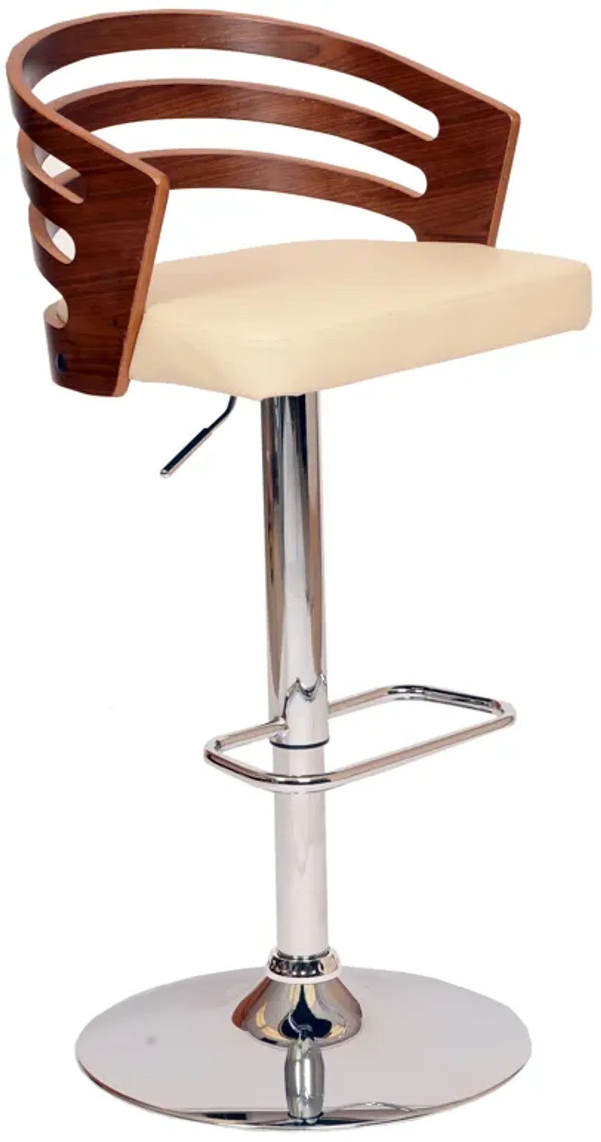 Adele Adjustable Height Swivel Cream Faux Leather and Walnut Wood Bar Stool with Chrome Base