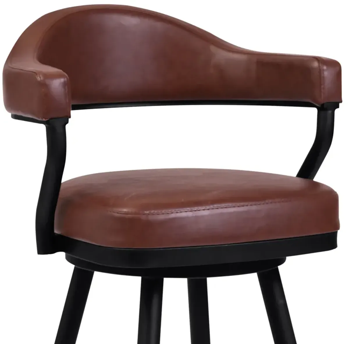 Justin 26" Counter Height Swivel Vintage Coffee Faux Leather Bar Stool with Black Metal Legs