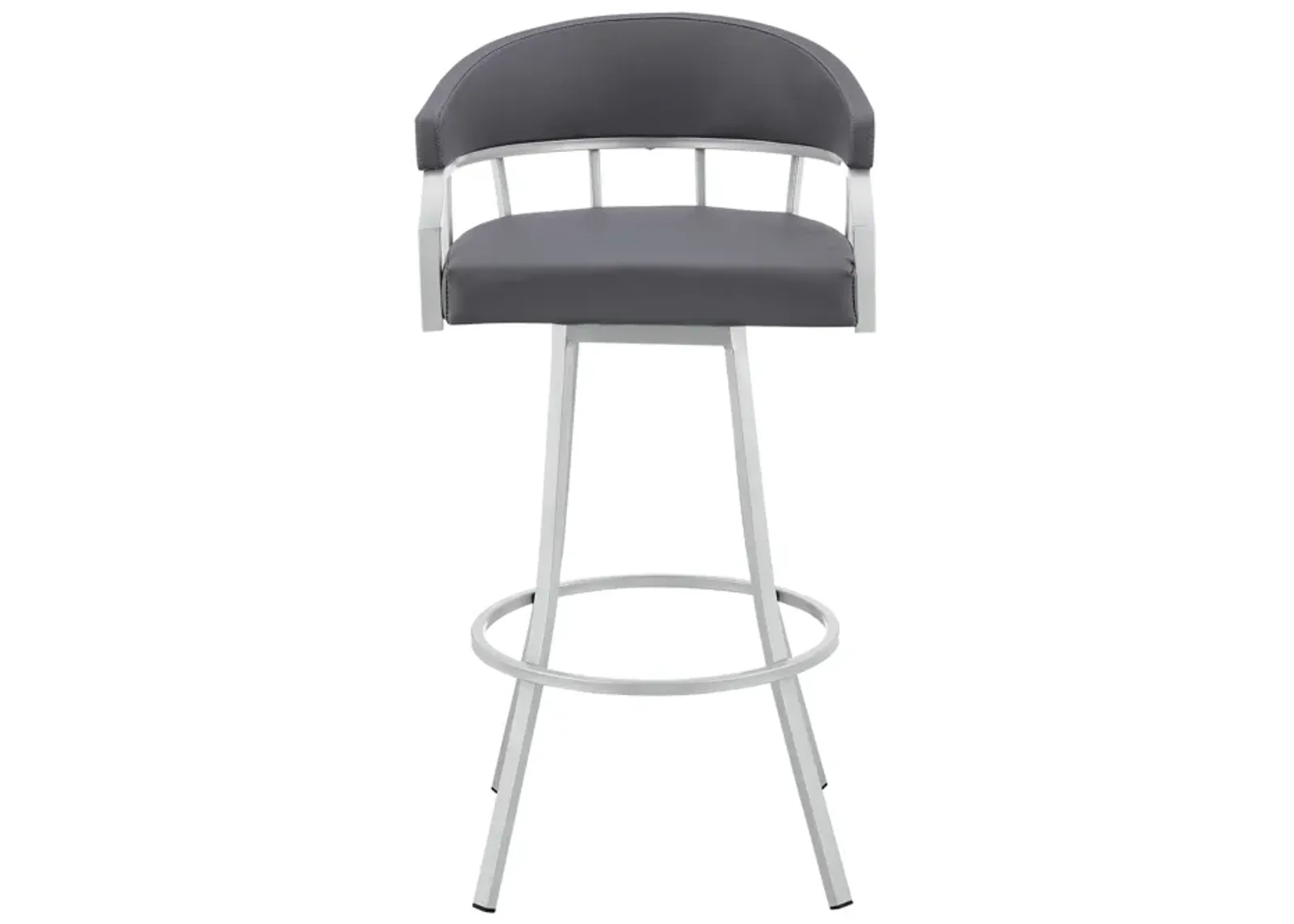 Valerie 26" Swivel Slate Grey Faux Leather and Silver Metal Bar Stool