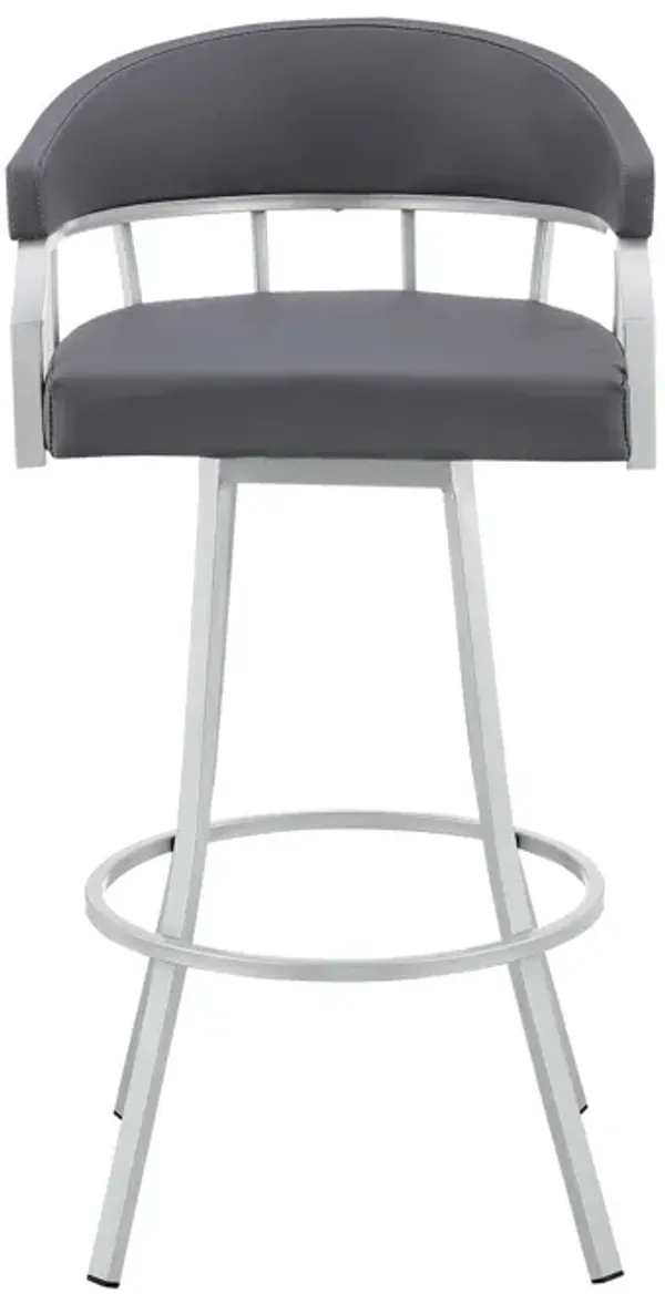Valerie 26" Swivel Slate Grey Faux Leather and Silver Metal Bar Stool