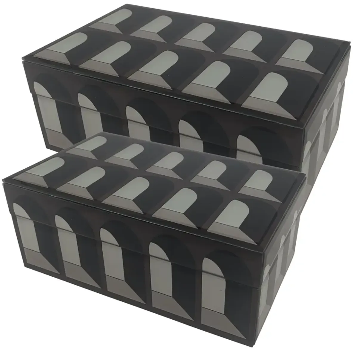 Glass, 8/11"arch Doorway Boxes, Black/white - Set of 2