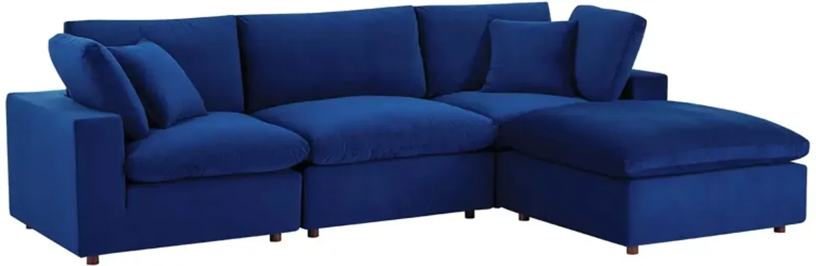 Commix Down Filled Overstuffed Performance Velvet 4-Piece Sectional Sofa