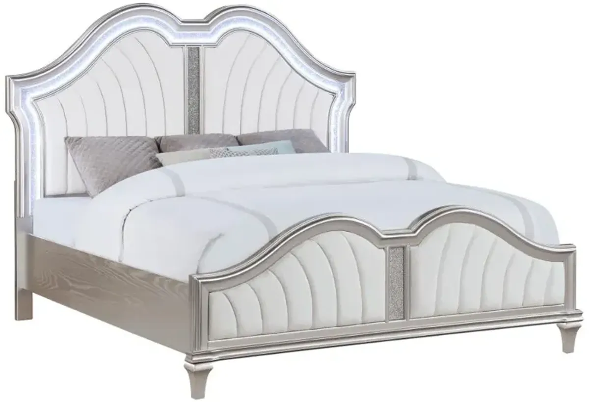 Evangeline Tufted Upholstered Platform Queen Bed Ivory and Silver Oak