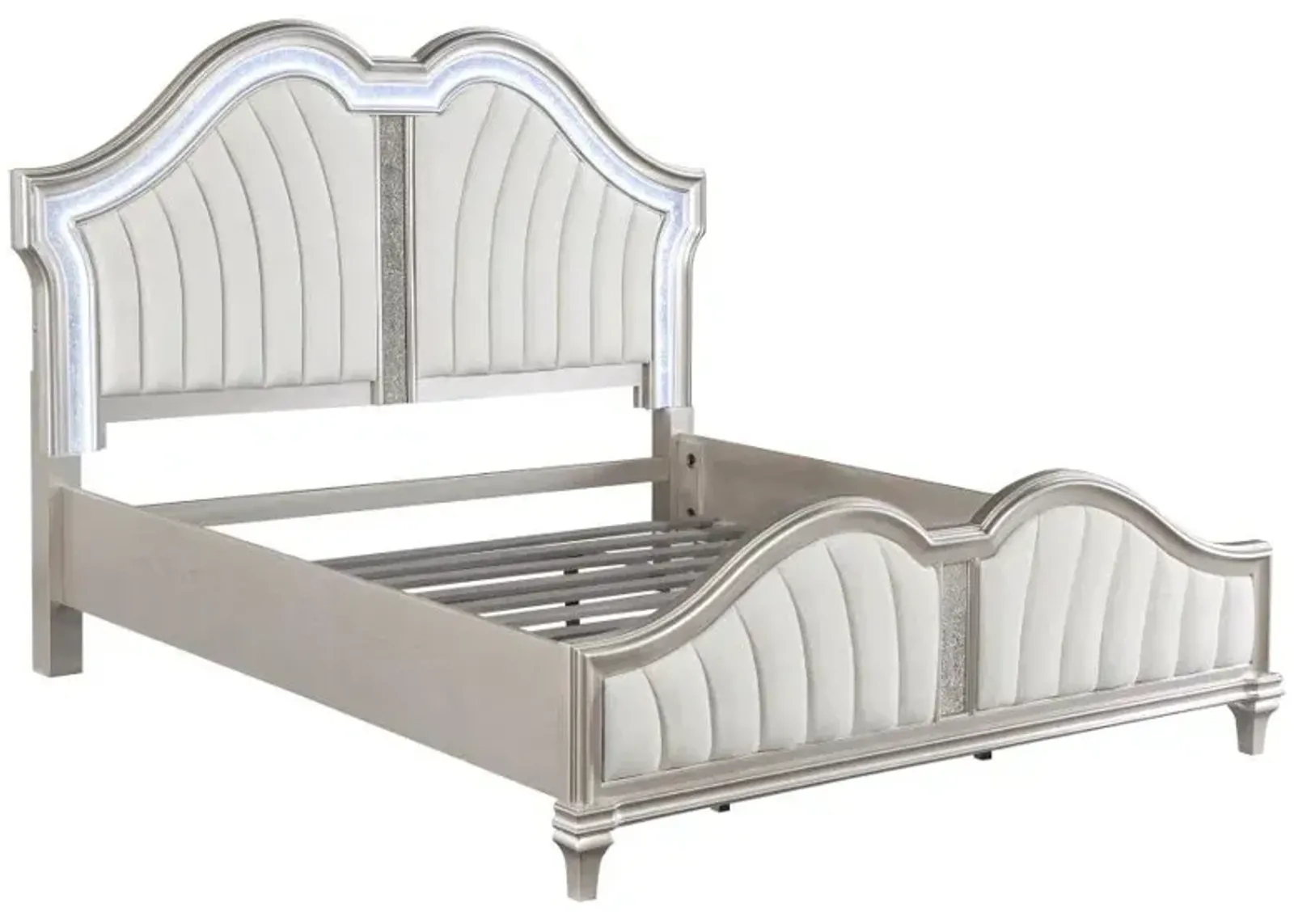 Evangeline Tufted Upholstered Platform Queen Bed Ivory and Silver Oak