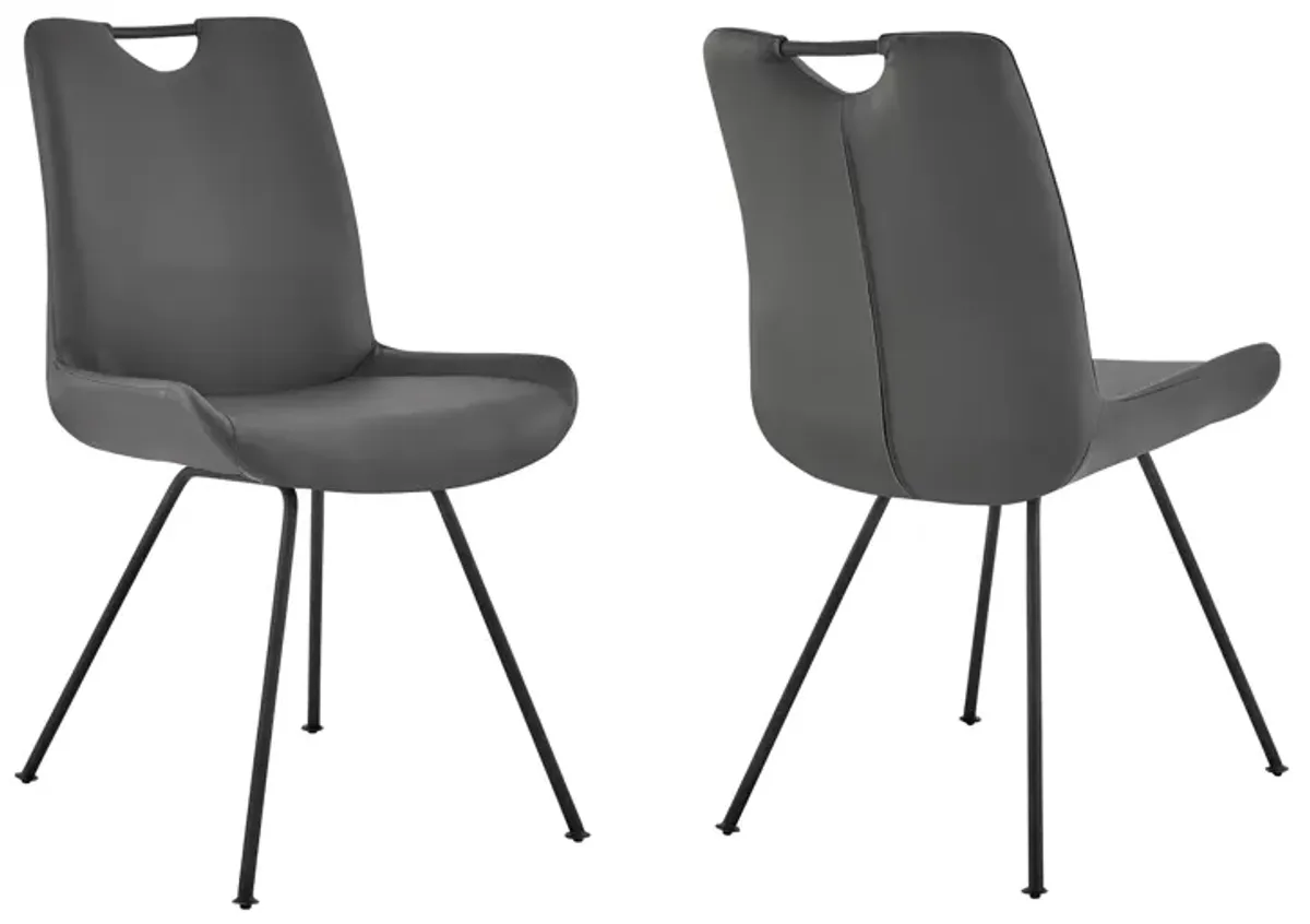 Coronado Contemporary Dining Chair in Gray Powder Coated Finish and Gray Faux Leather - Set of 2