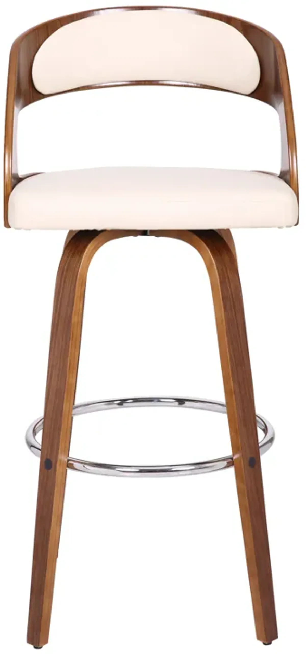 Shelly 30" Bar Height Swivel Cream Faux Leather and Walnut Wood Bar Stool