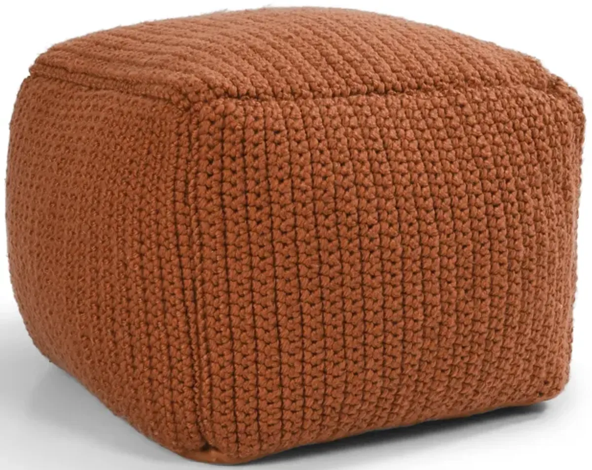 Prism 18" Wide Handwoven Square Pouf, Terra Cotta