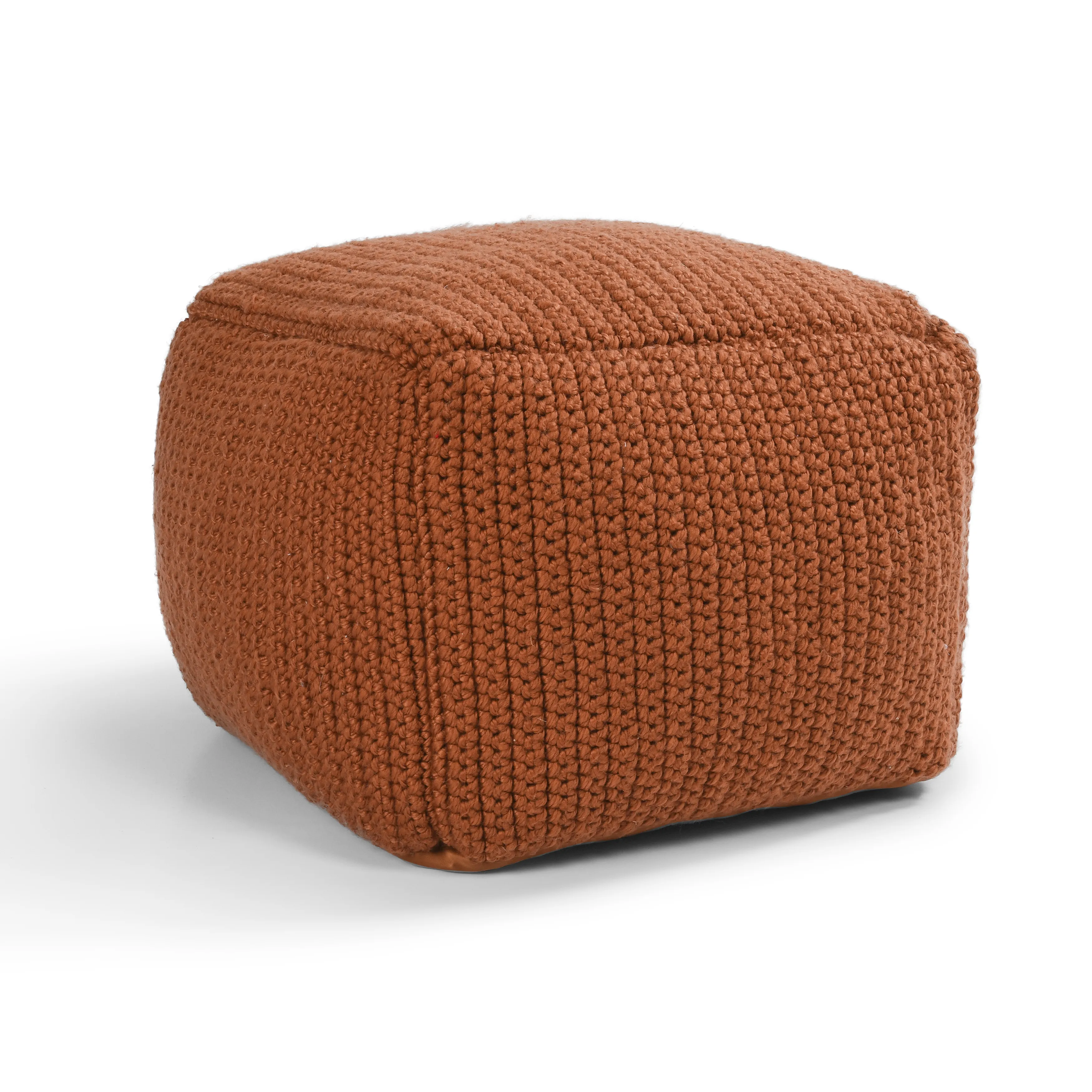 Prism 18" Wide Handwoven Square Pouf, Terra Cotta