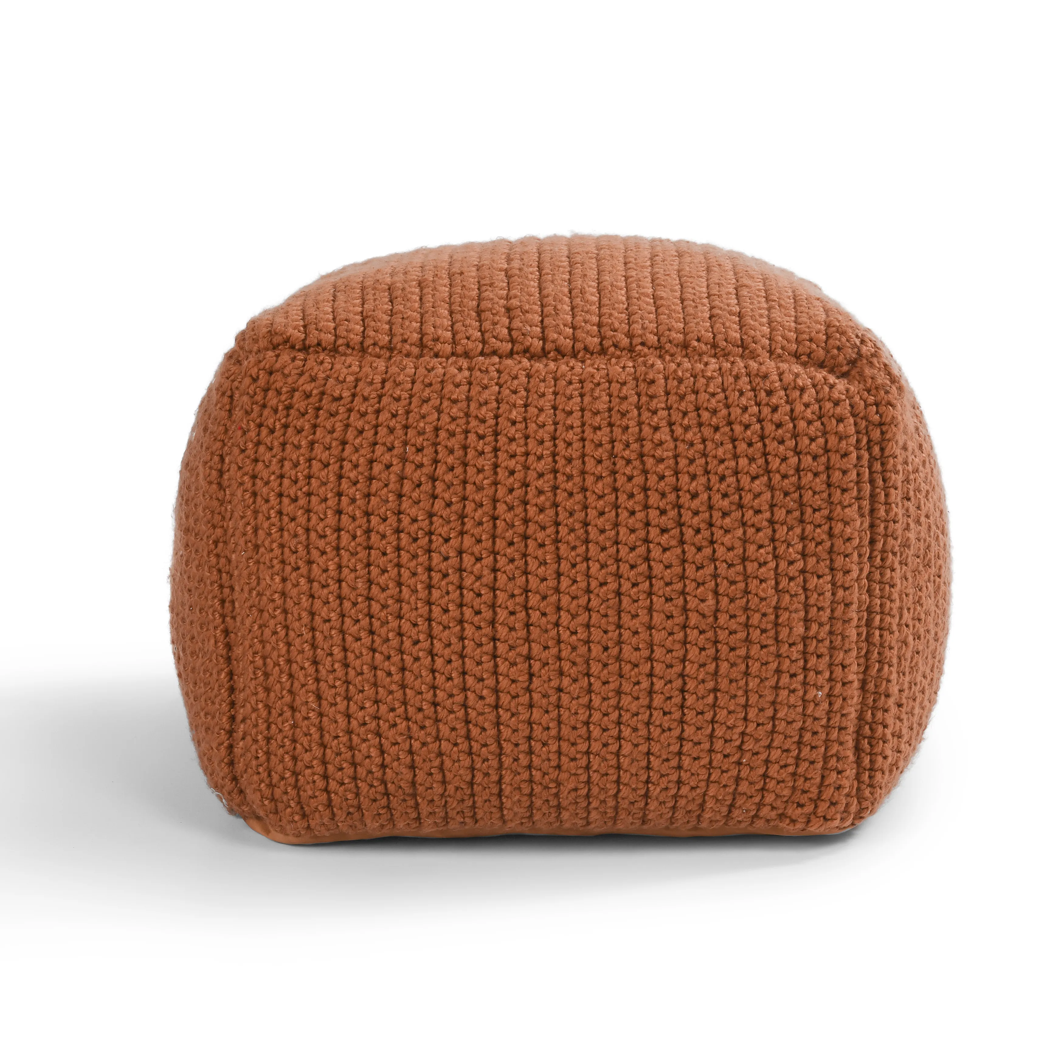 Prism 18" Wide Handwoven Square Pouf, Terra Cotta