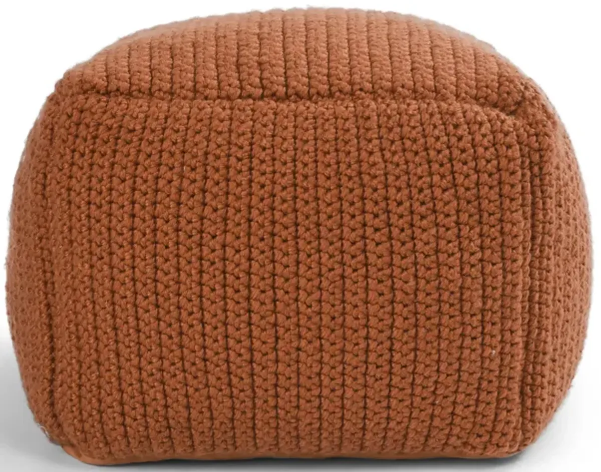 Prism 18" Wide Handwoven Square Pouf, Terra Cotta