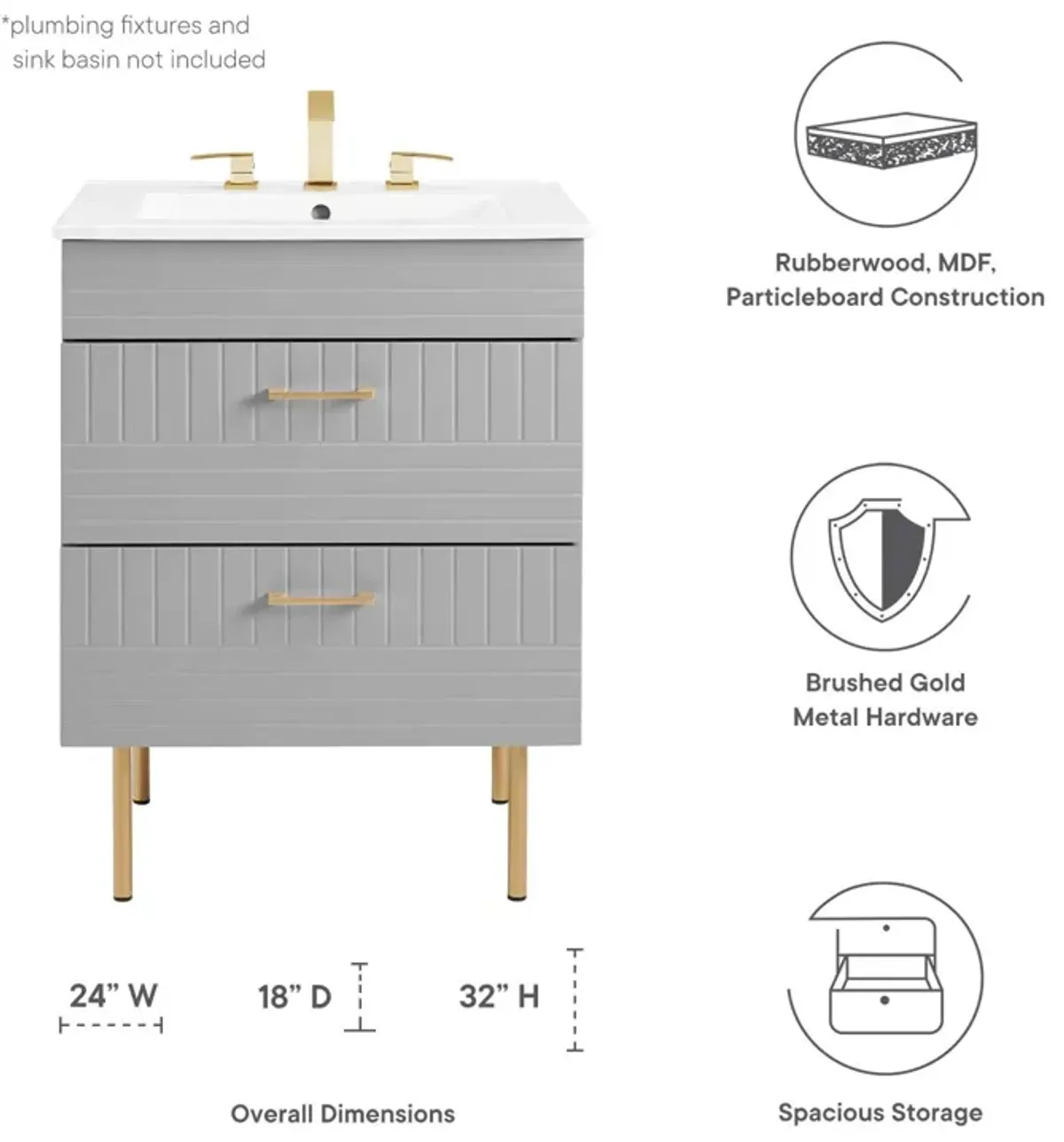 Daybreak 24" Bathroom Vanity Cabinet (Sink Basin Not Included)