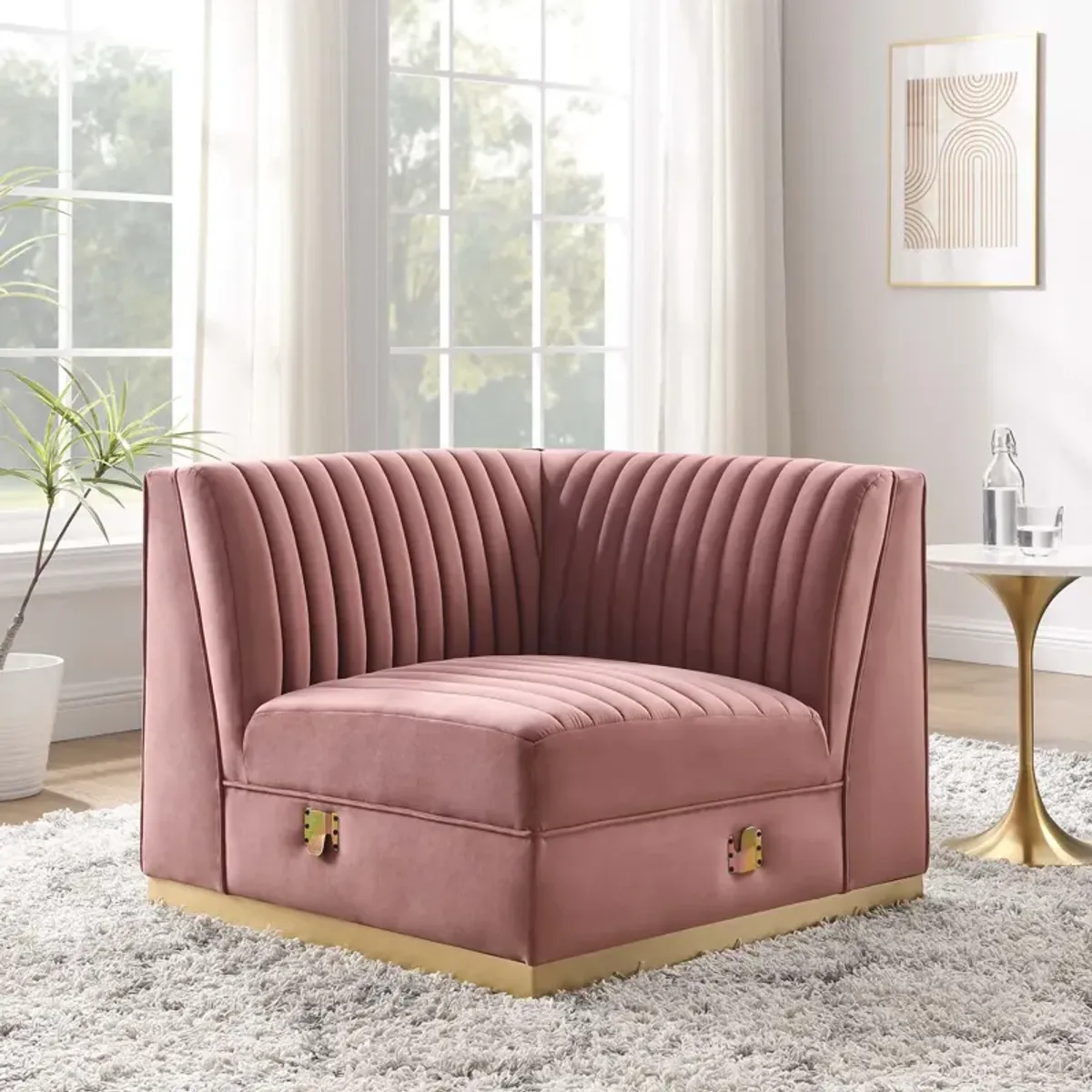 Sanguine Channel Tufted Performance Velvet Modular Sectional Sofa Right Corner Chair