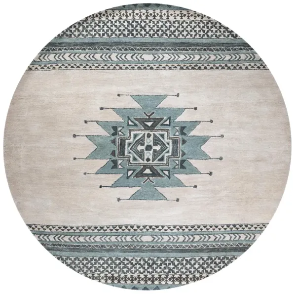 Southwest Blue Southwest/Tribal Wool 8' x 8' Round Round  Rug