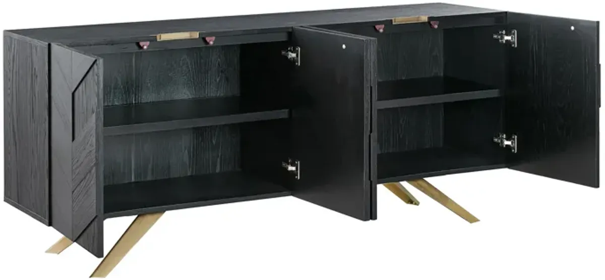 Lombard 4 Door Sideboard Buffet in Black Brushed Wood