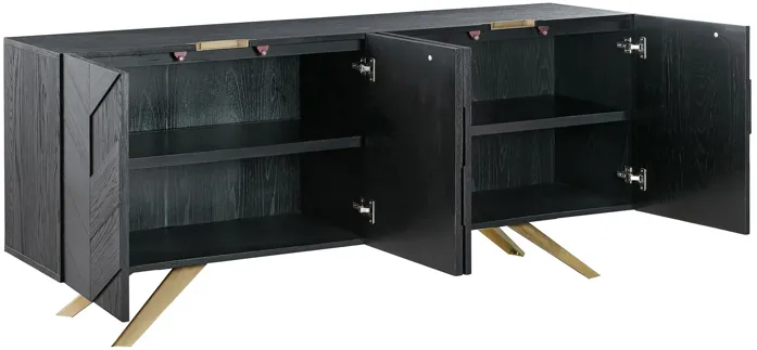 Lombard 4 Door Sideboard Buffet in Black Brushed Wood