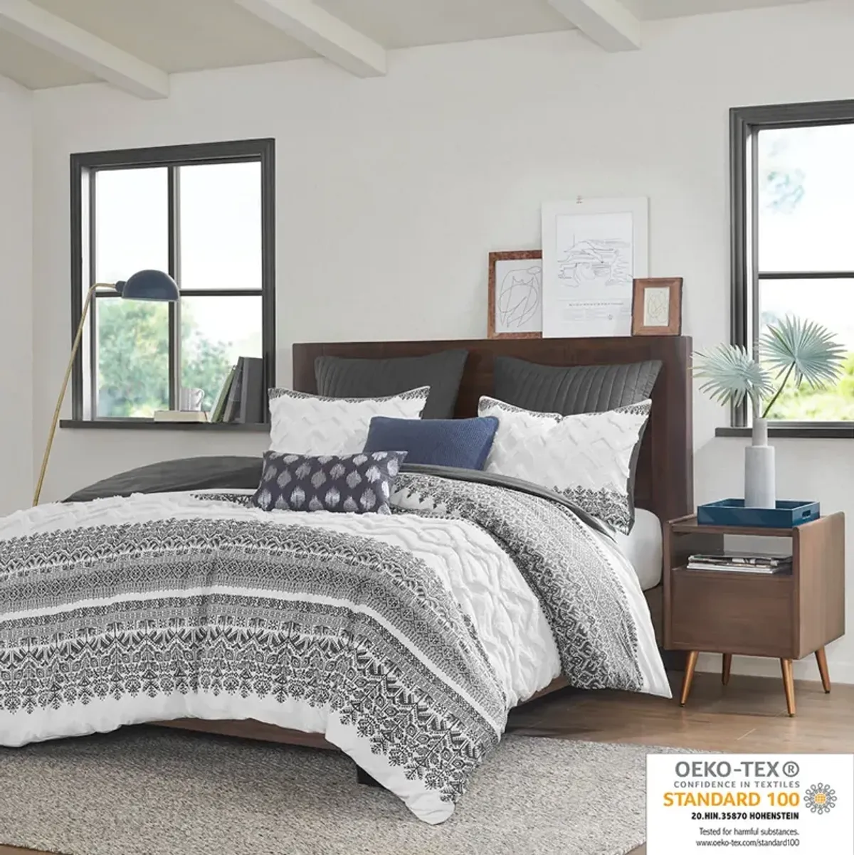 INK+IVY Mila Gray 3 Piece Cotton Duvet Cover Set with Chenille Tufting