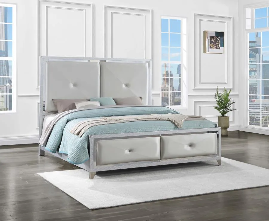 Larue Upholstered Tufted Queen Panel Bed Silver