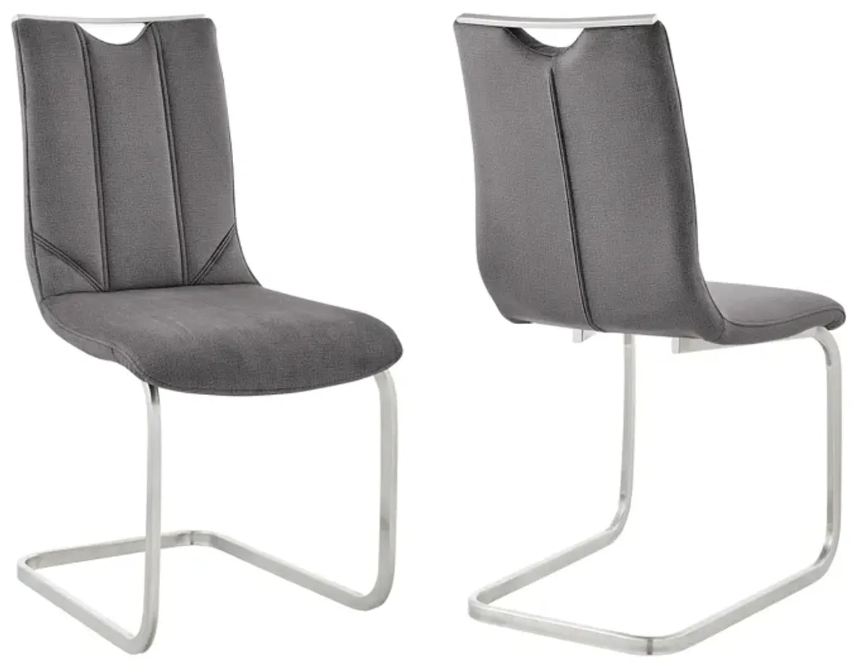 Pacific Dining Room Accent Chair in Gray Fabric and Brushed Stainless Steel Finish - Set of 2