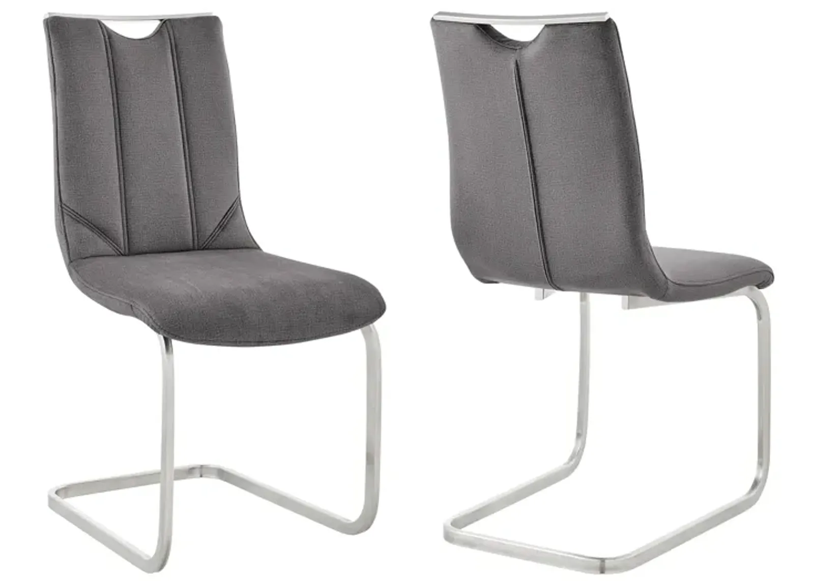 Pacific Dining Room Accent Chair in Gray Fabric and Brushed Stainless Steel Finish - Set of 2