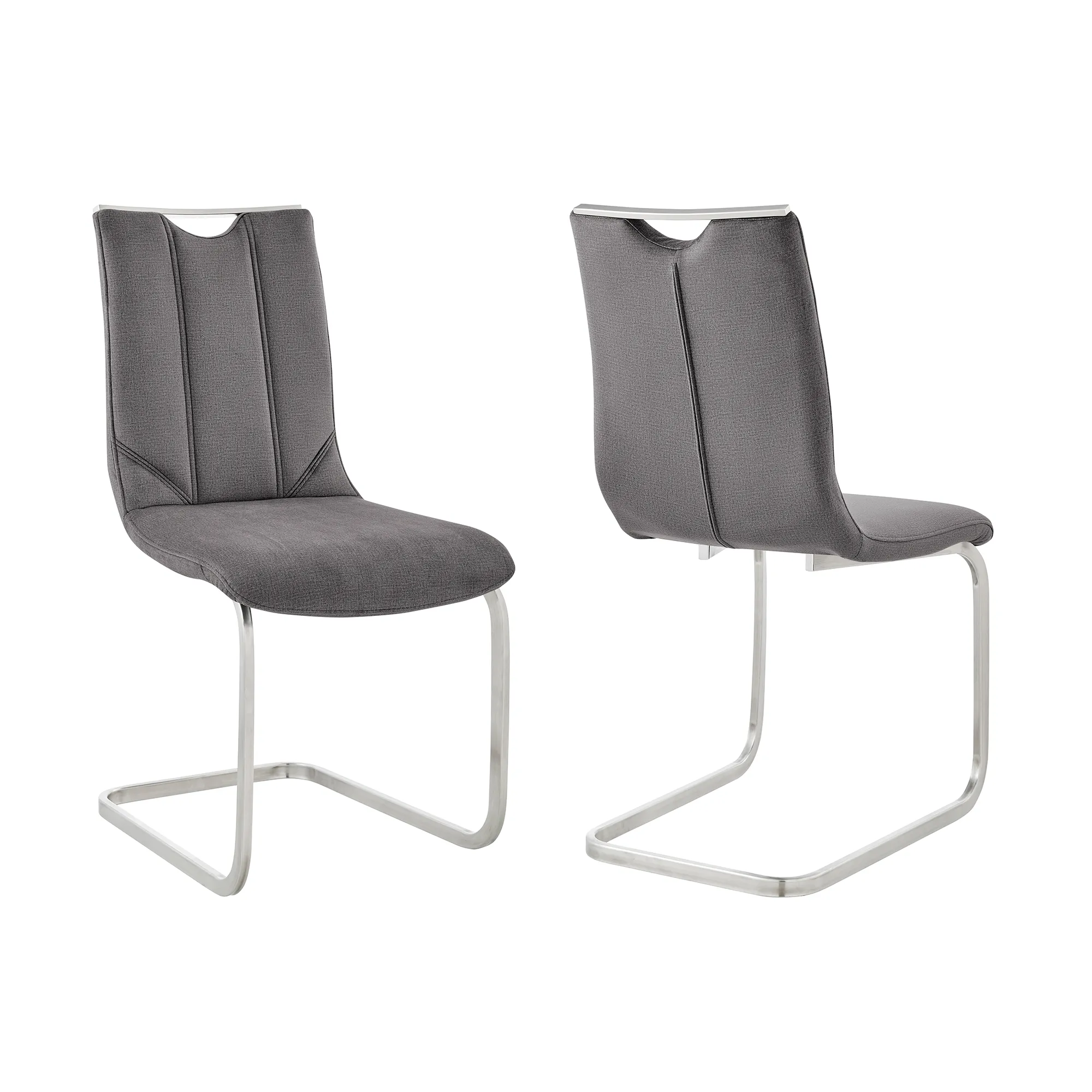 Pacific Dining Room Accent Chair in Gray Fabric and Brushed Stainless Steel Finish - Set of 2