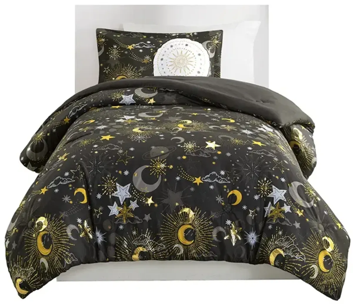 Starry Sky Metallic Comforter Set with Throw Pillow