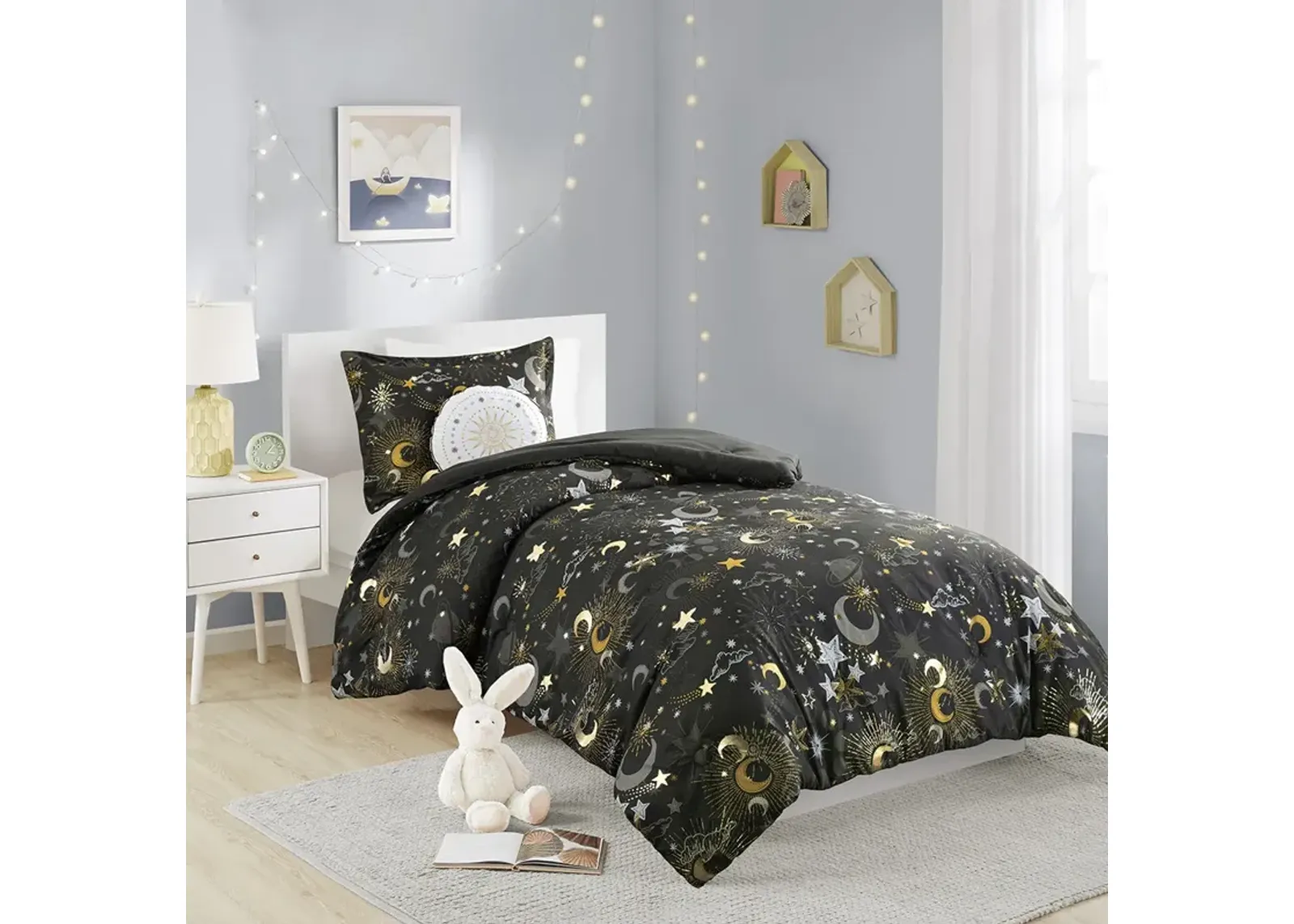 Starry Sky Metallic Comforter Set with Throw Pillow