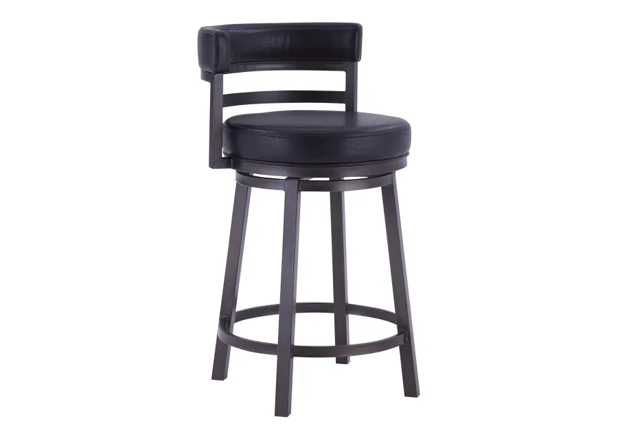 Titana 30" Bar Height Metal Swivel Barstool in Ford Black Pu and Mineral Finish